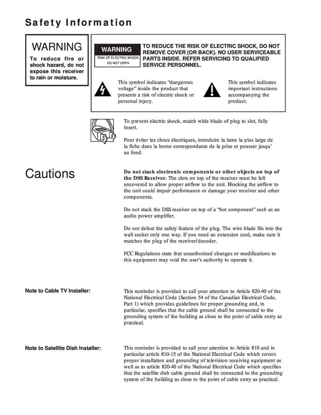 RCA DRD212NW Safety Information, Cautions, Note to Cable TV Installer, To Reduce The Risk Of Electric Shock, Do Not 