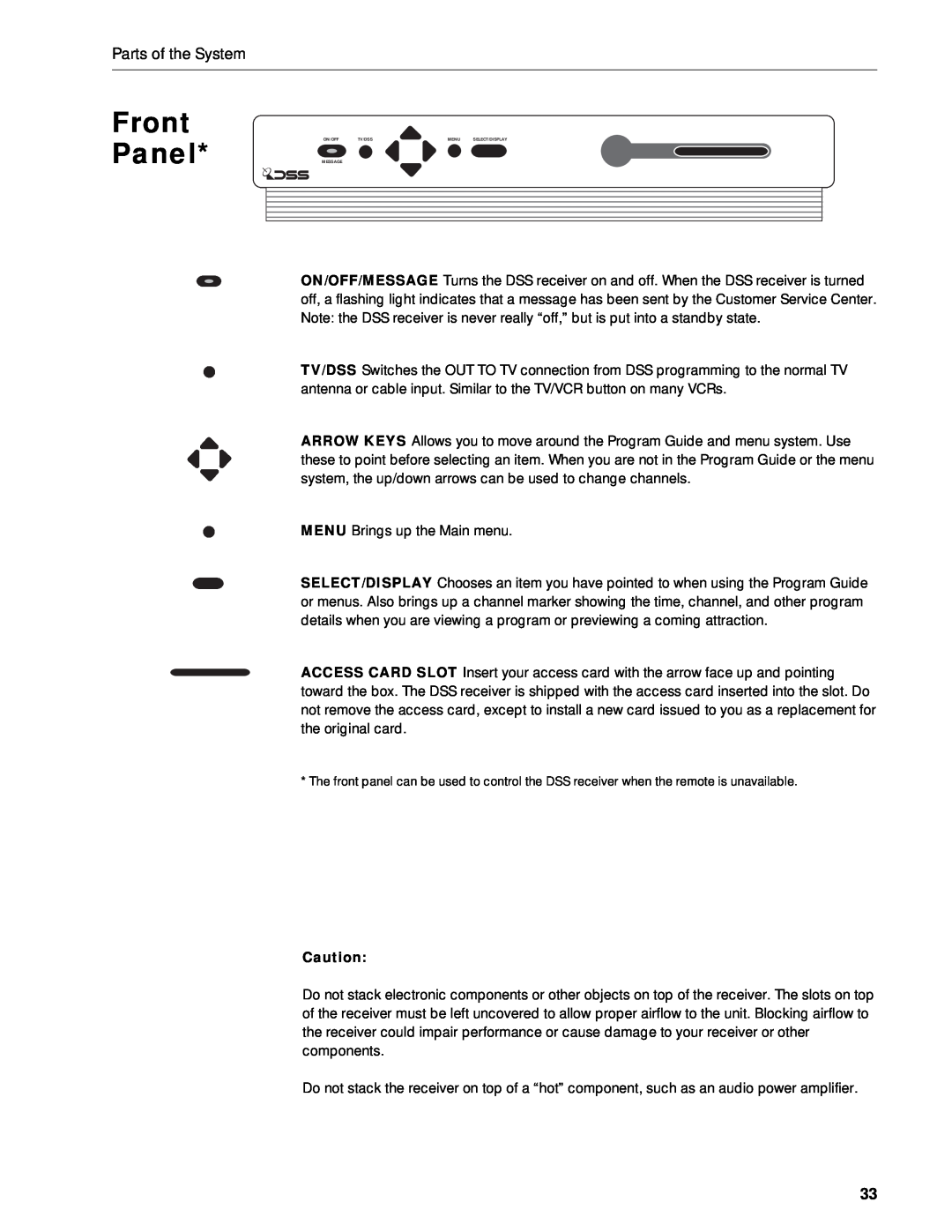RCA DRD212NW user manual Front Panel, Parts of the System 