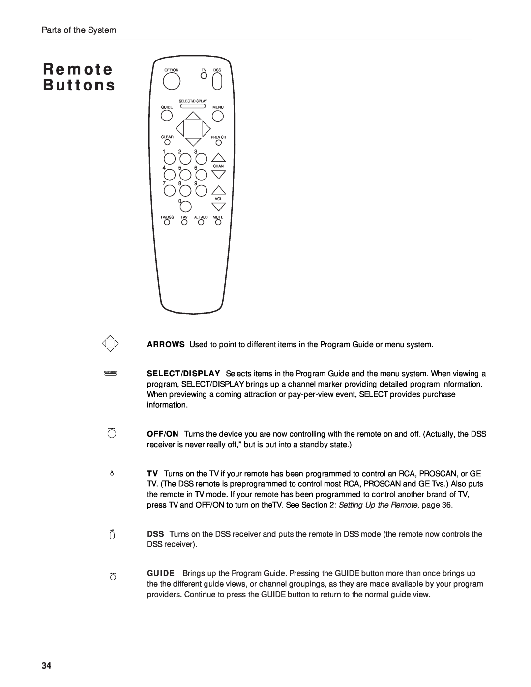 RCA DRD212NW user manual Remote Buttons, Parts of the System 