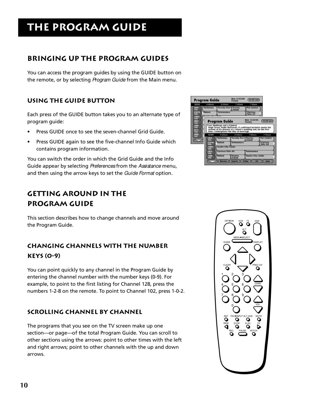 RCA DRD403RA owner manual Bringing UP the Program Guides, Getting around Program Guide, Using the Guide Button 