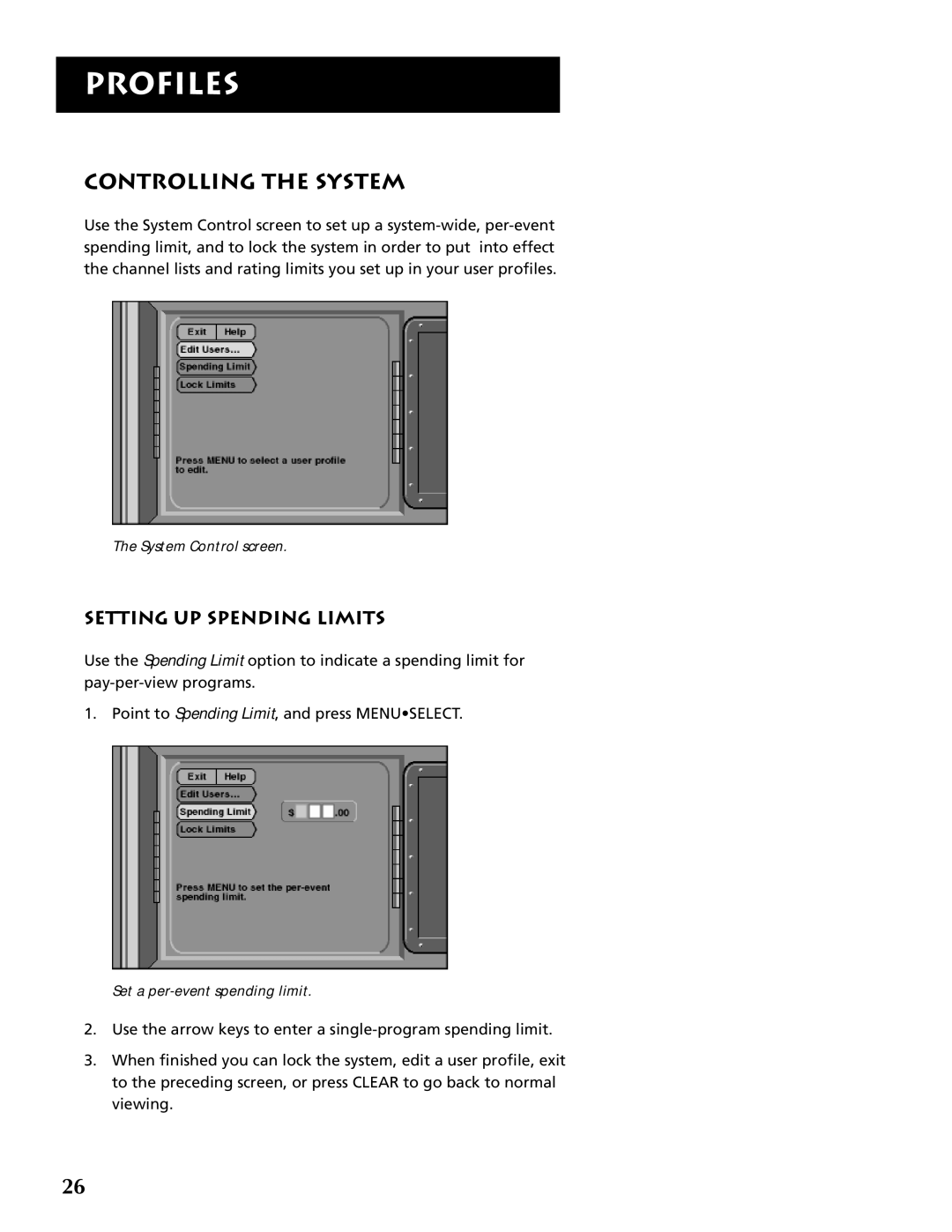 RCA DRD403RA owner manual Controlling the System, Setting UP Spending Limits 