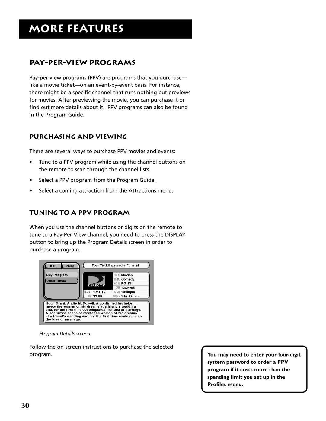 RCA DRD403RA owner manual PAY-PER-VIEW Programs, Purchasing and Viewing, Tuning to a PPV Program 