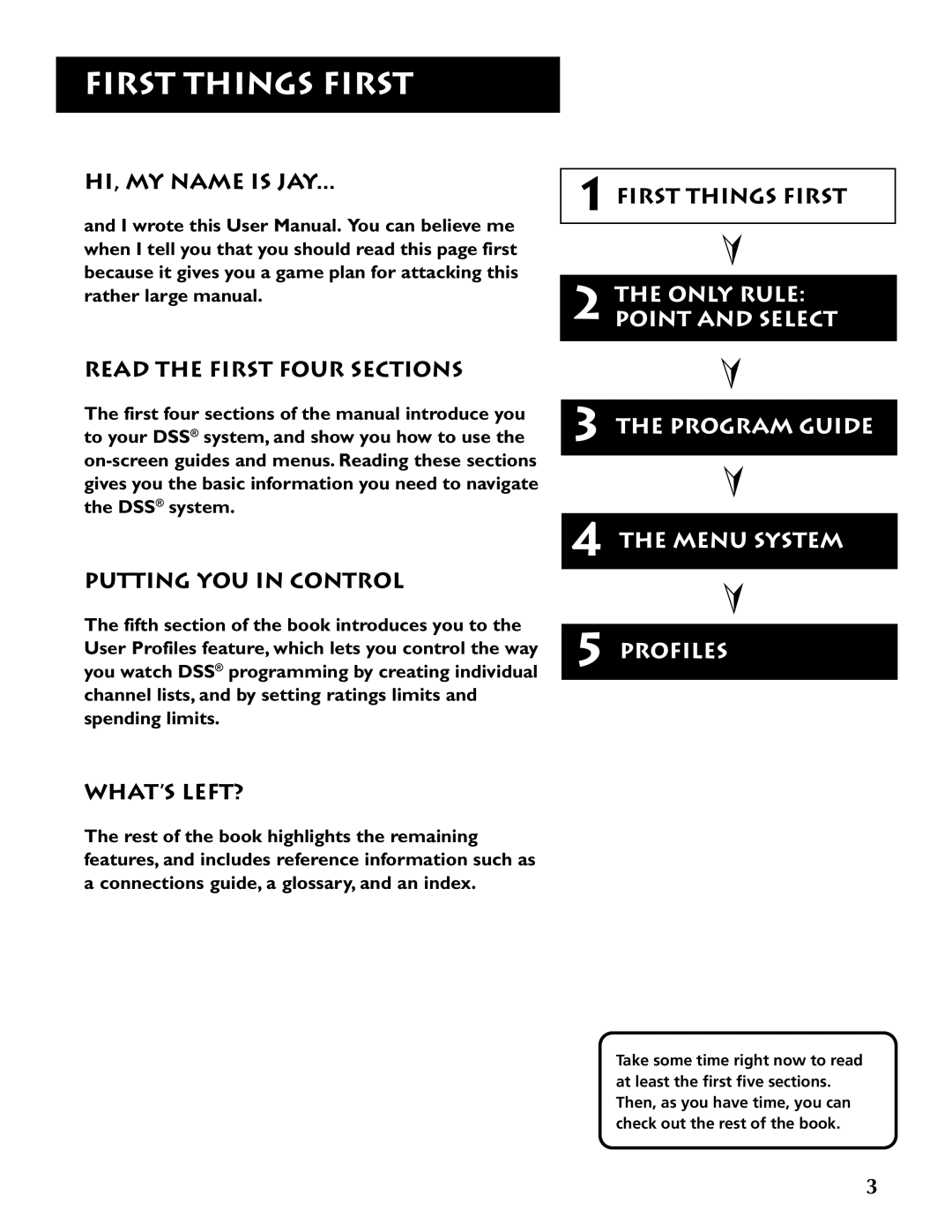 RCA DRD403RA First Things First, HI, MY Name is JAY Read the First Four Sections, Putting YOU in Control, What’S Left? 