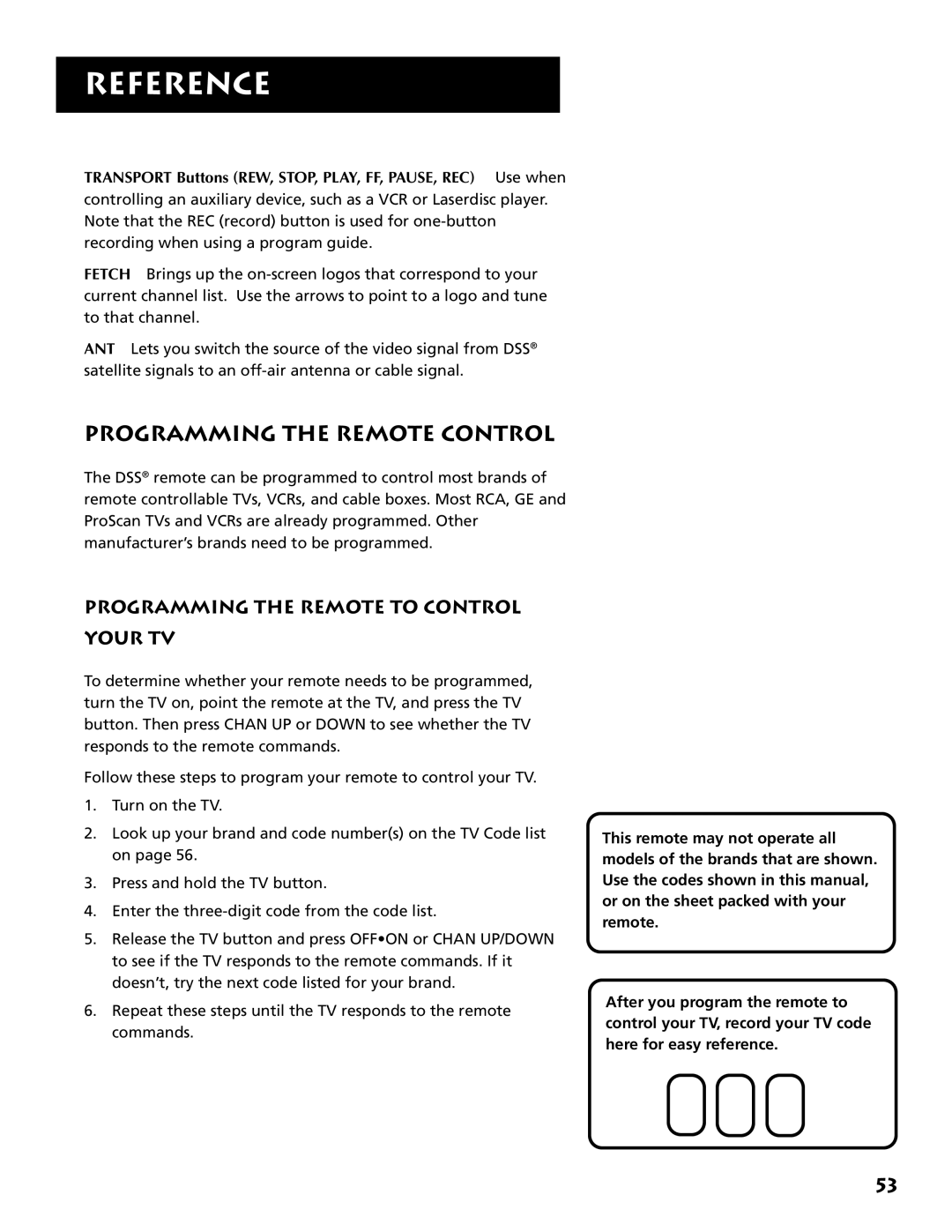 RCA DRD403RA owner manual Programming the Remote Control, Programming the Remote to Control Your TV 