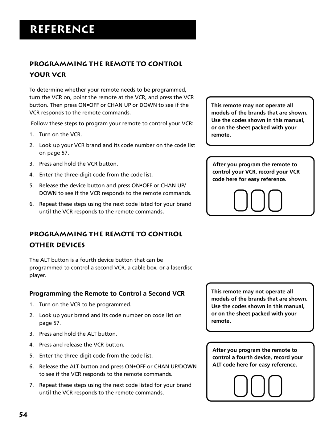 RCA DRD403RA owner manual Programming the Remote to Control Your VCR, Programming the Remote to Control Other Devices 