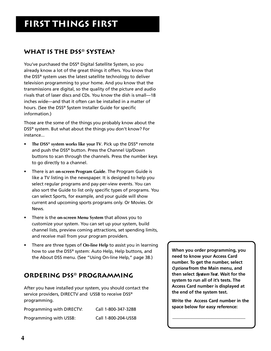 RCA DRD403RA owner manual What is the DSS SYSTEM?, Ordering DSS Programming 