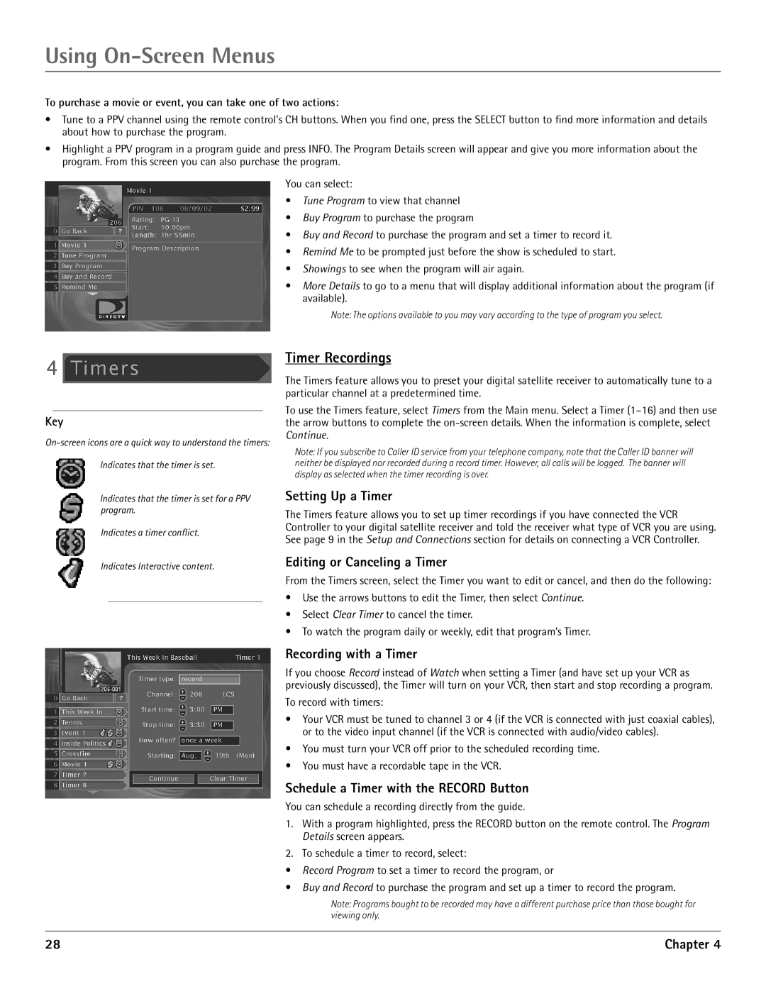 RCA DRD455RH manual Timer Recordings, Setting Up a Timer, Editing or Canceling a Timer, Recording with a Timer 