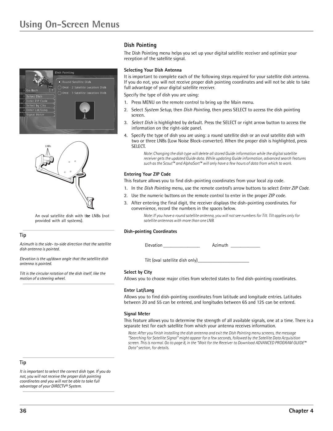 RCA DRD455RH manual Dish Pointing 