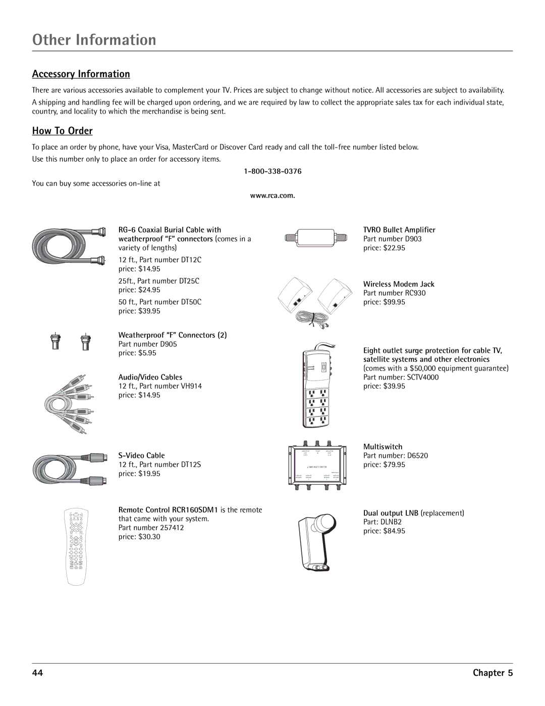 RCA DRD455RH manual Accessory Information, How To Order 