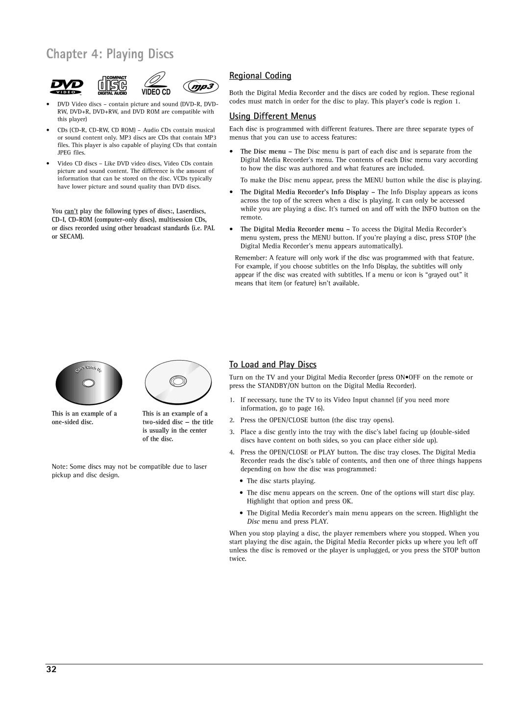 RCA DRS7000N manual Regional Coding, Using Different Menus, To Load and Play Discs 