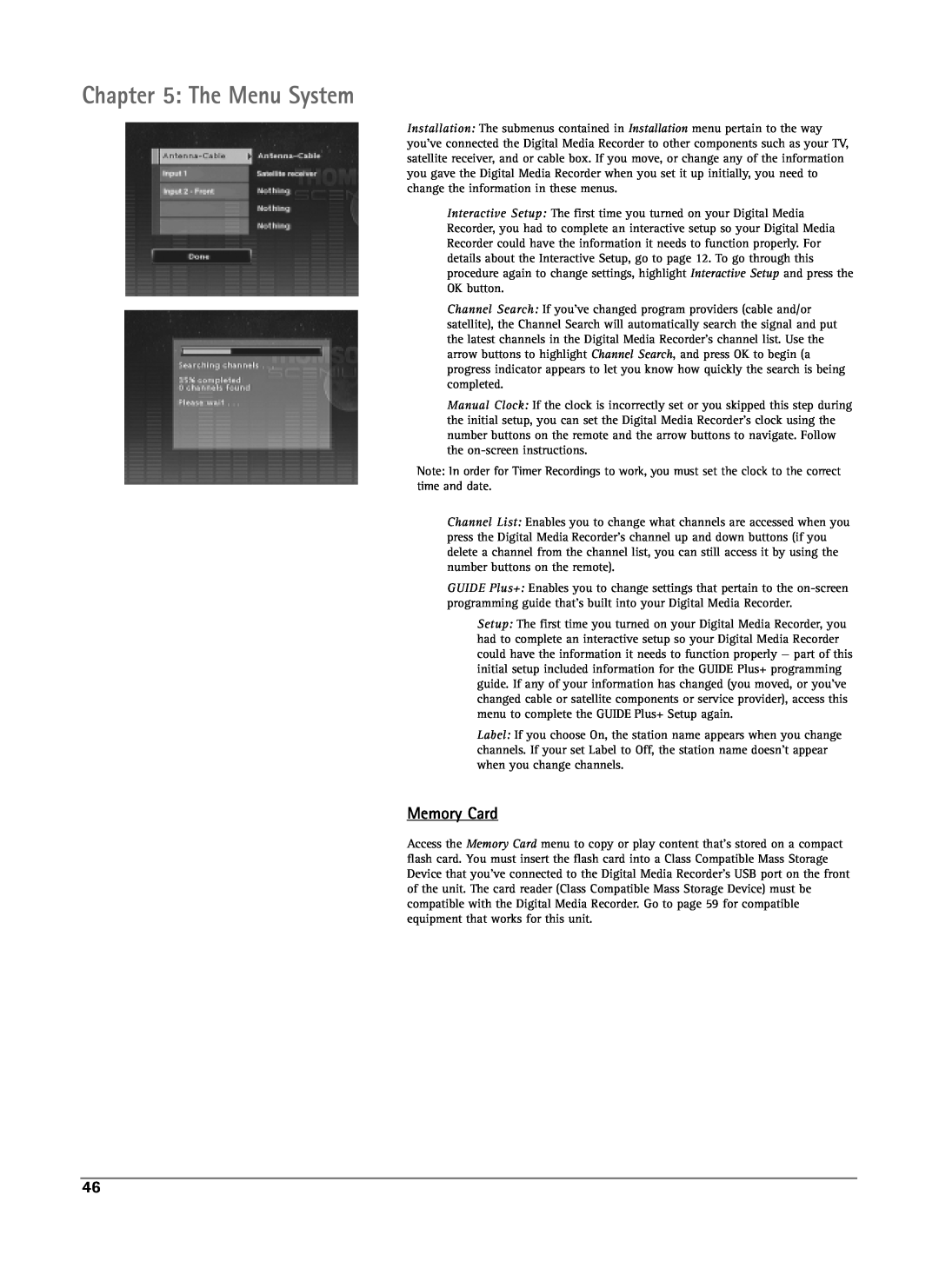 RCA DRS7000N manual The Menu System, Memory Card 