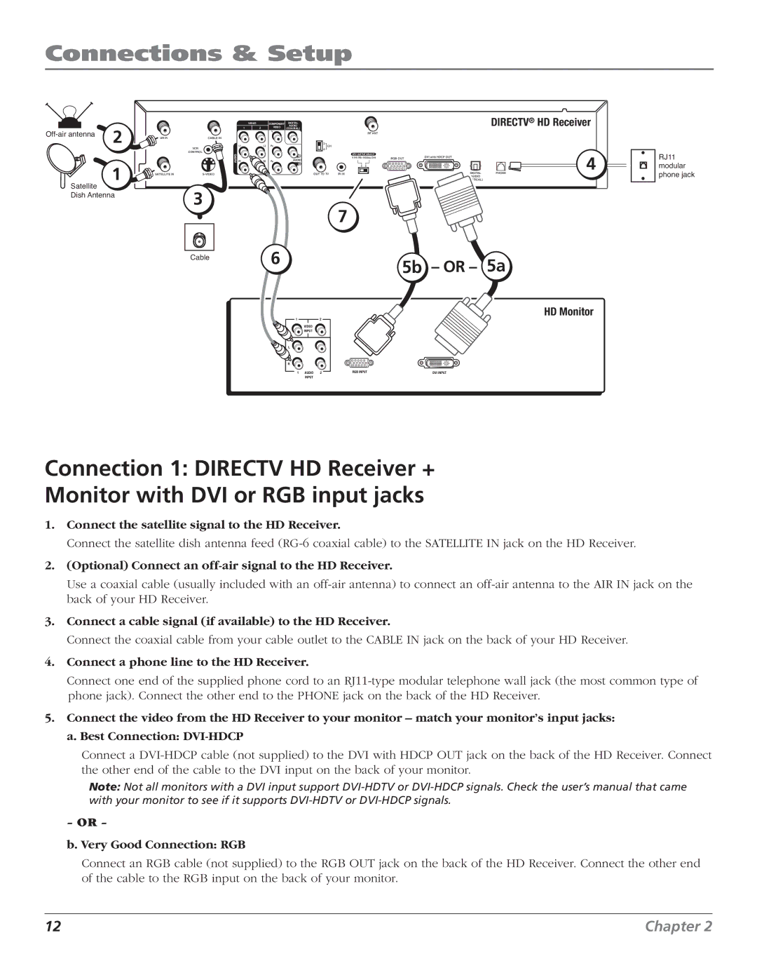 RCA DTC210 Connect the satellite signal to the HD Receiver, Optional Connect an off-air signal to the HD Receiver 