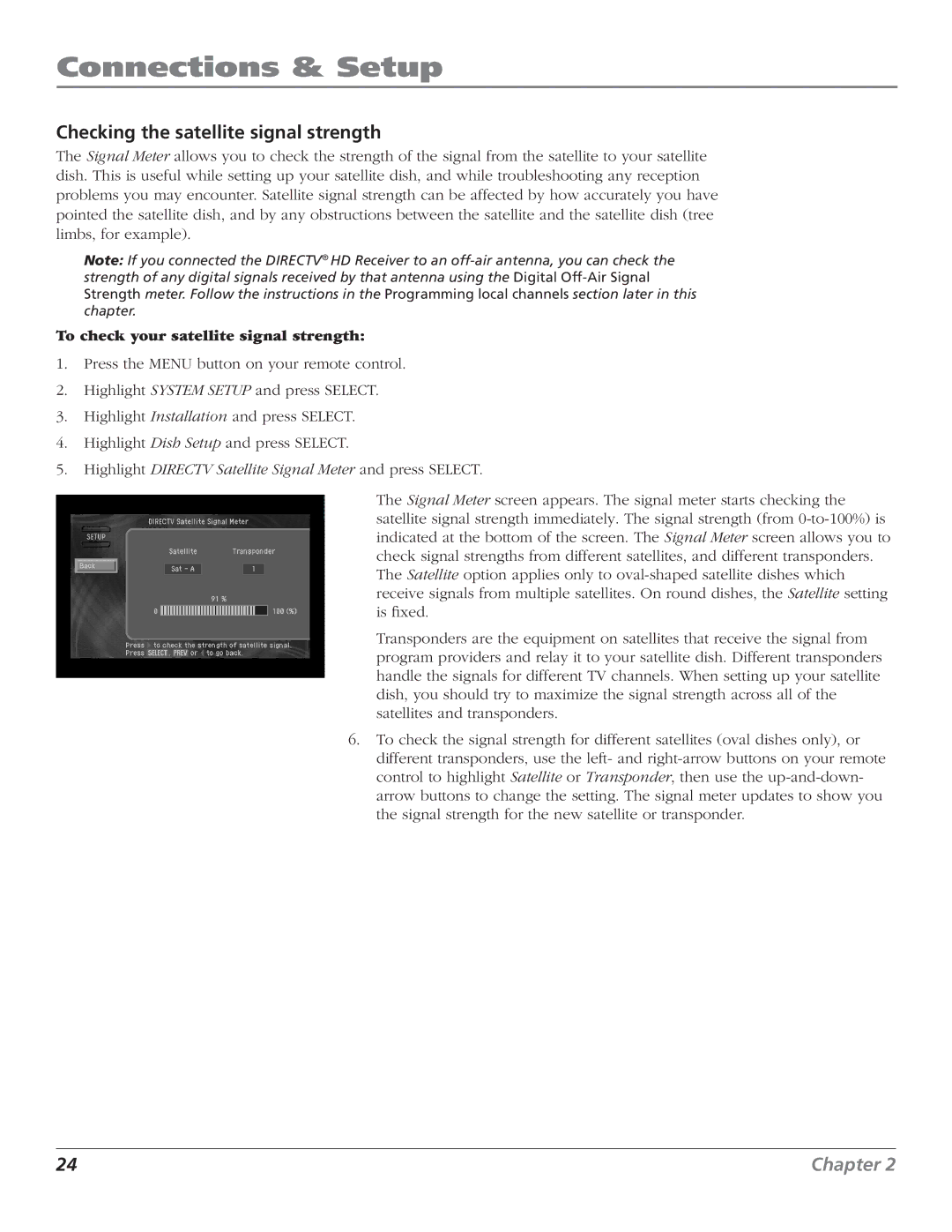 RCA DTC210 user manual Checking the satellite signal strength, To check your satellite signal strength 