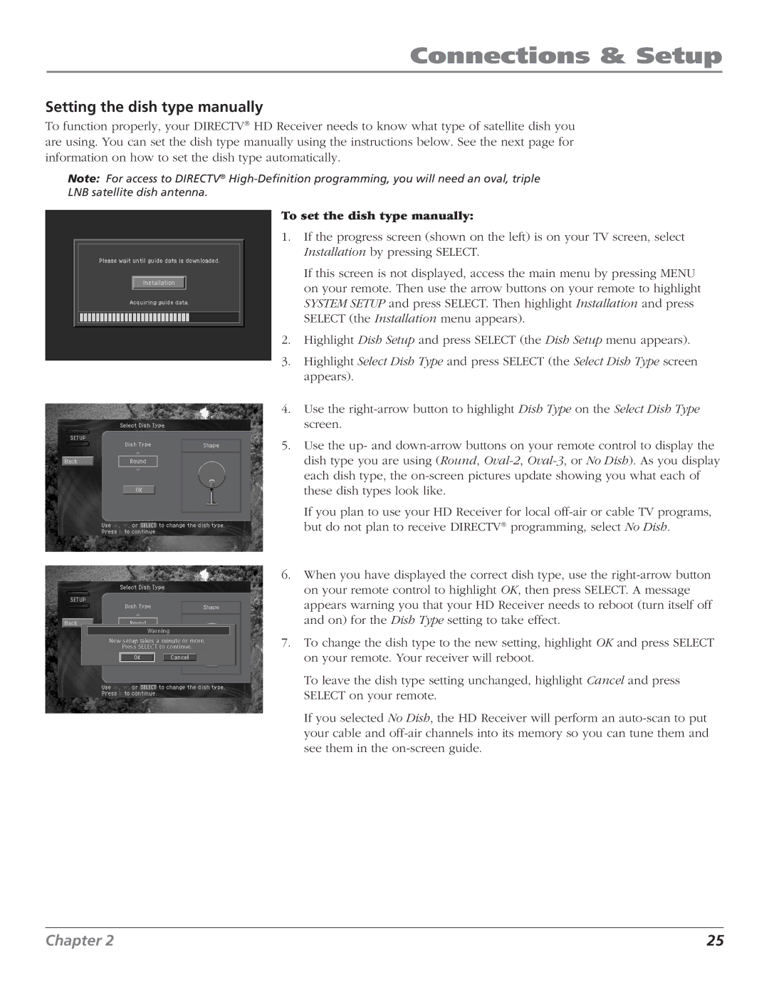 RCA DTC210 user manual Setting the dish type manually, To set the dish type manually 