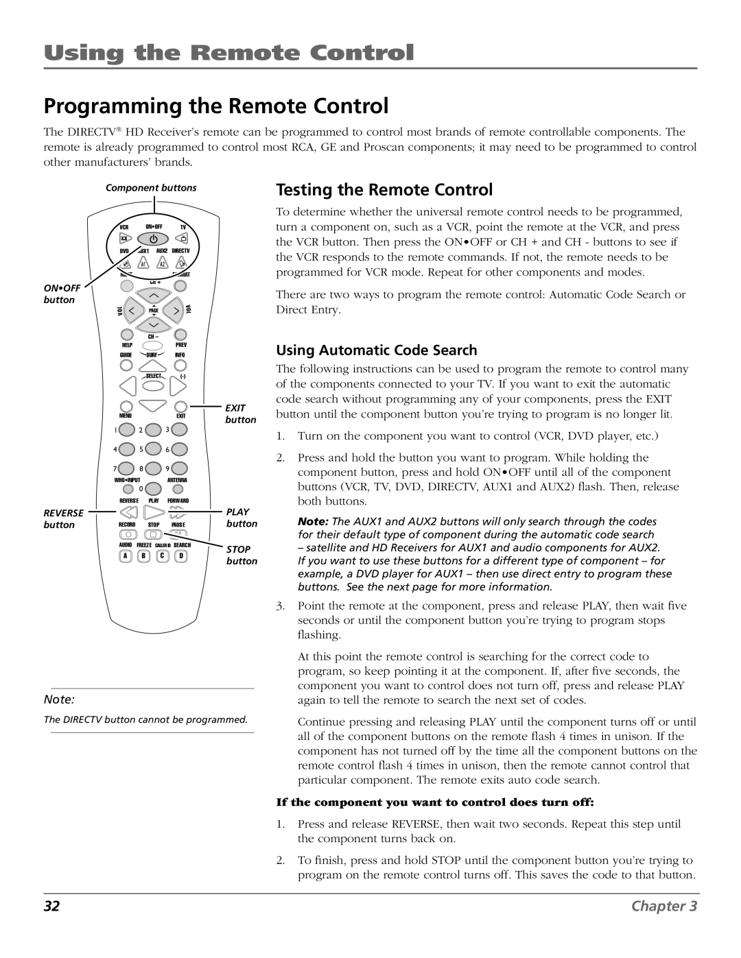 RCA DTC210 user manual Programming the Remote Control, Testing the Remote Control, Using Automatic Code Search 