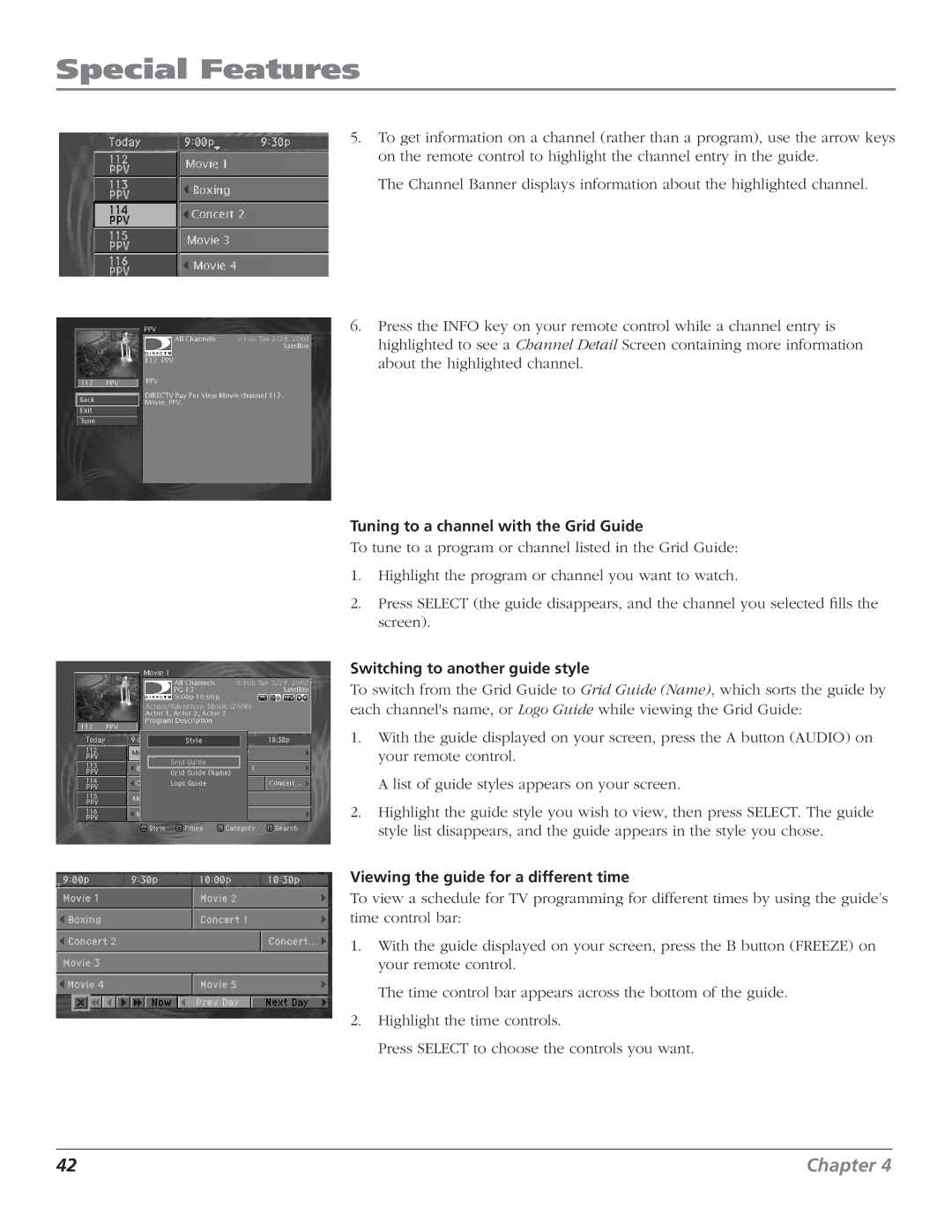 RCA DTC210 user manual Tuning to a channel with the Grid Guide, Switching to another guide style 