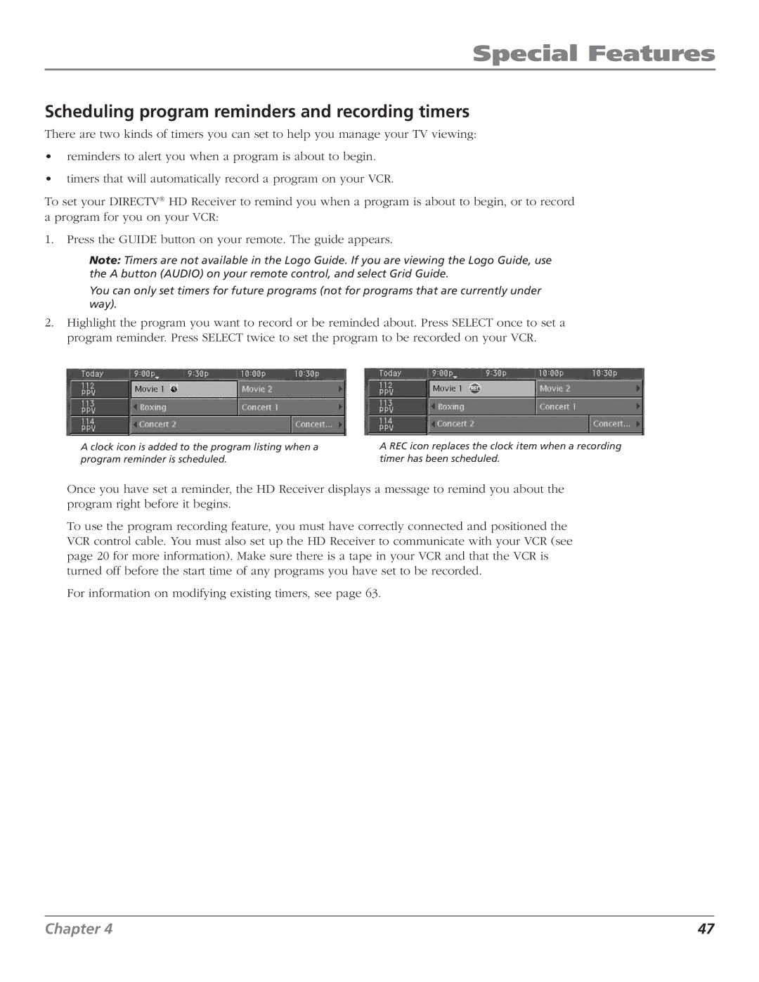 RCA DTC210 user manual Scheduling program reminders and recording timers 