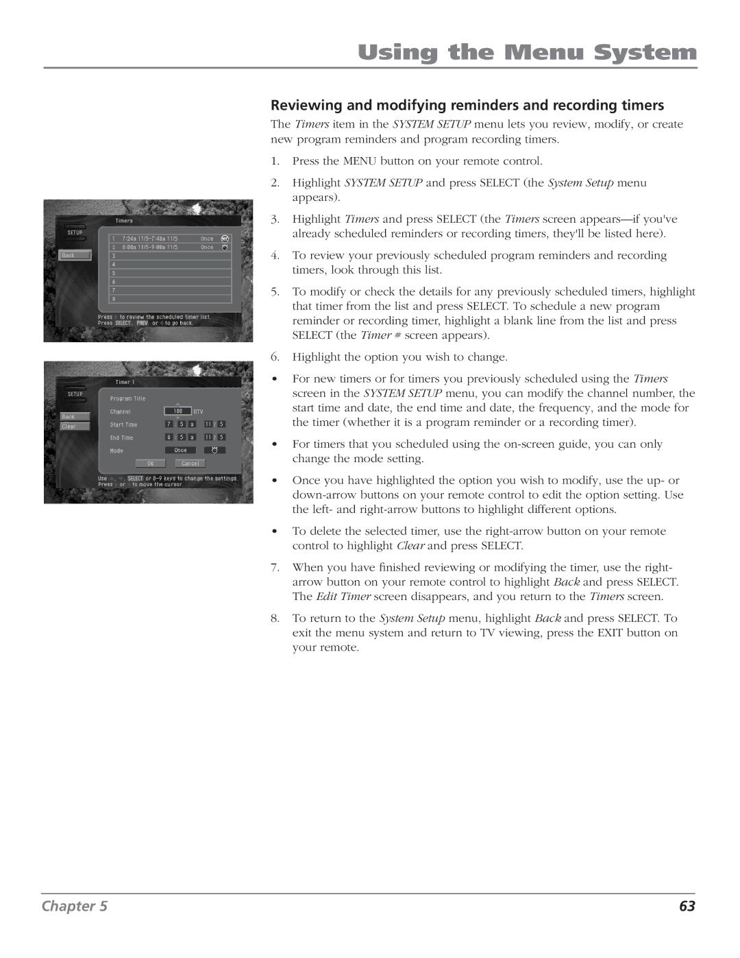 RCA DTC210 user manual Reviewing and modifying reminders and recording timers 