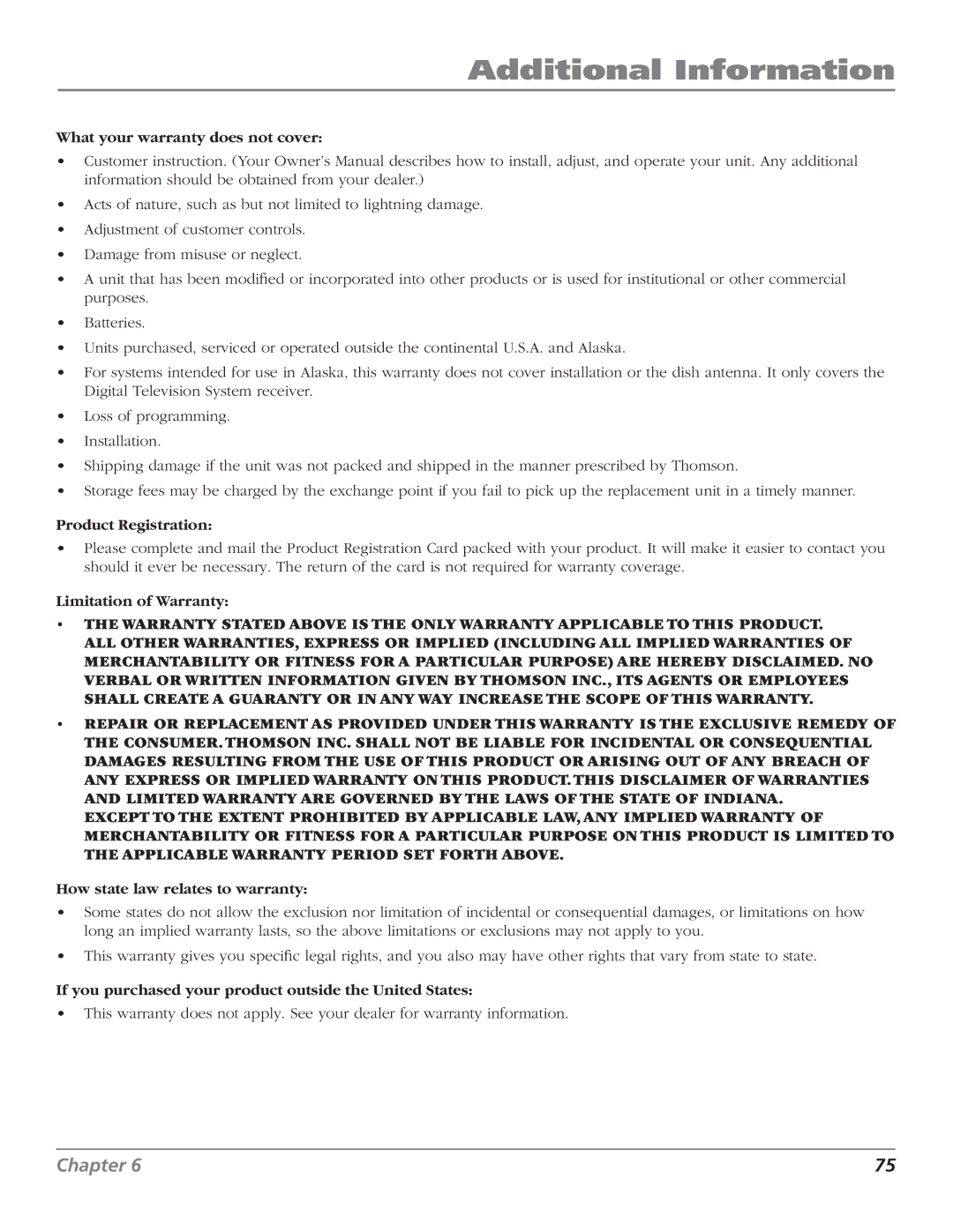 RCA DTC210 user manual What your warranty does not cover, Product Registration, Limitation of Warranty 