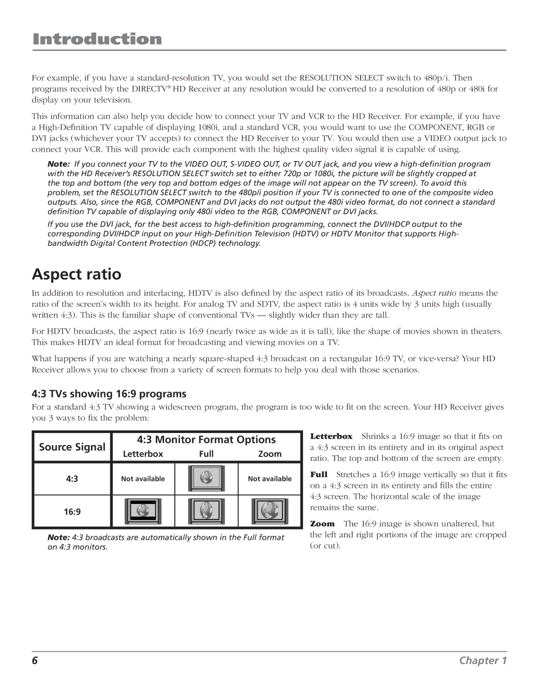 RCA DTC210 user manual Aspect ratio, TVs showing 169 programs, Source Signal Monitor Format Options 