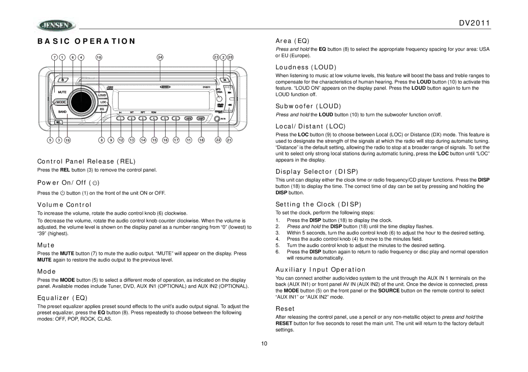 RCA DV2011 operation manual Basic Operation 