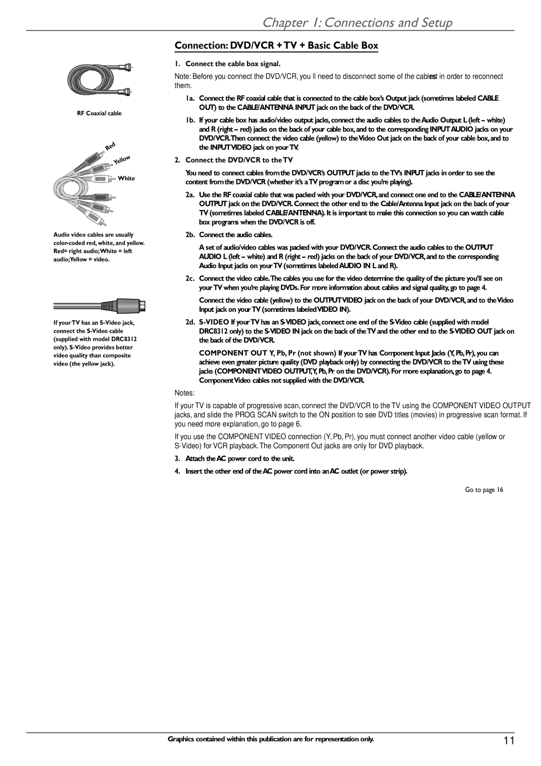 RCA DVD Recorder/VCR Combo manual Connection DVD/VCR + TV + Basic Cable Box, Connect the cable box signal 