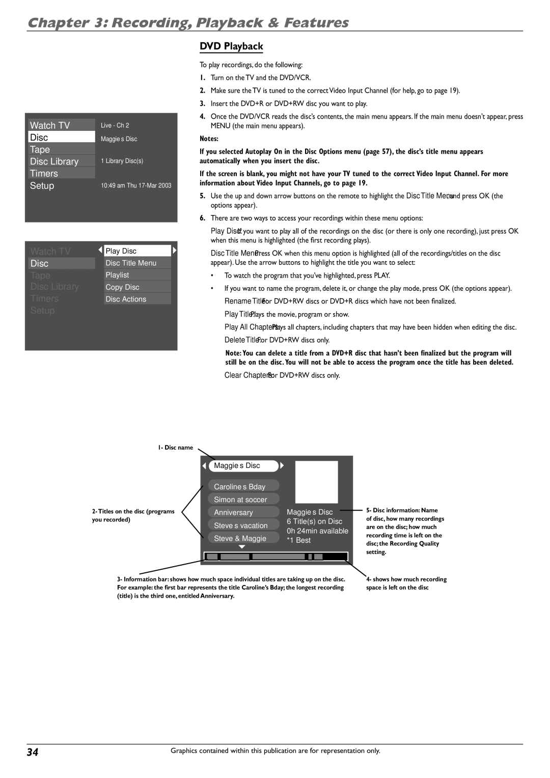 RCA DVD Recorder/VCR Combo manual DVD Playback, To watch the program that you’ve highlighted, press Play 