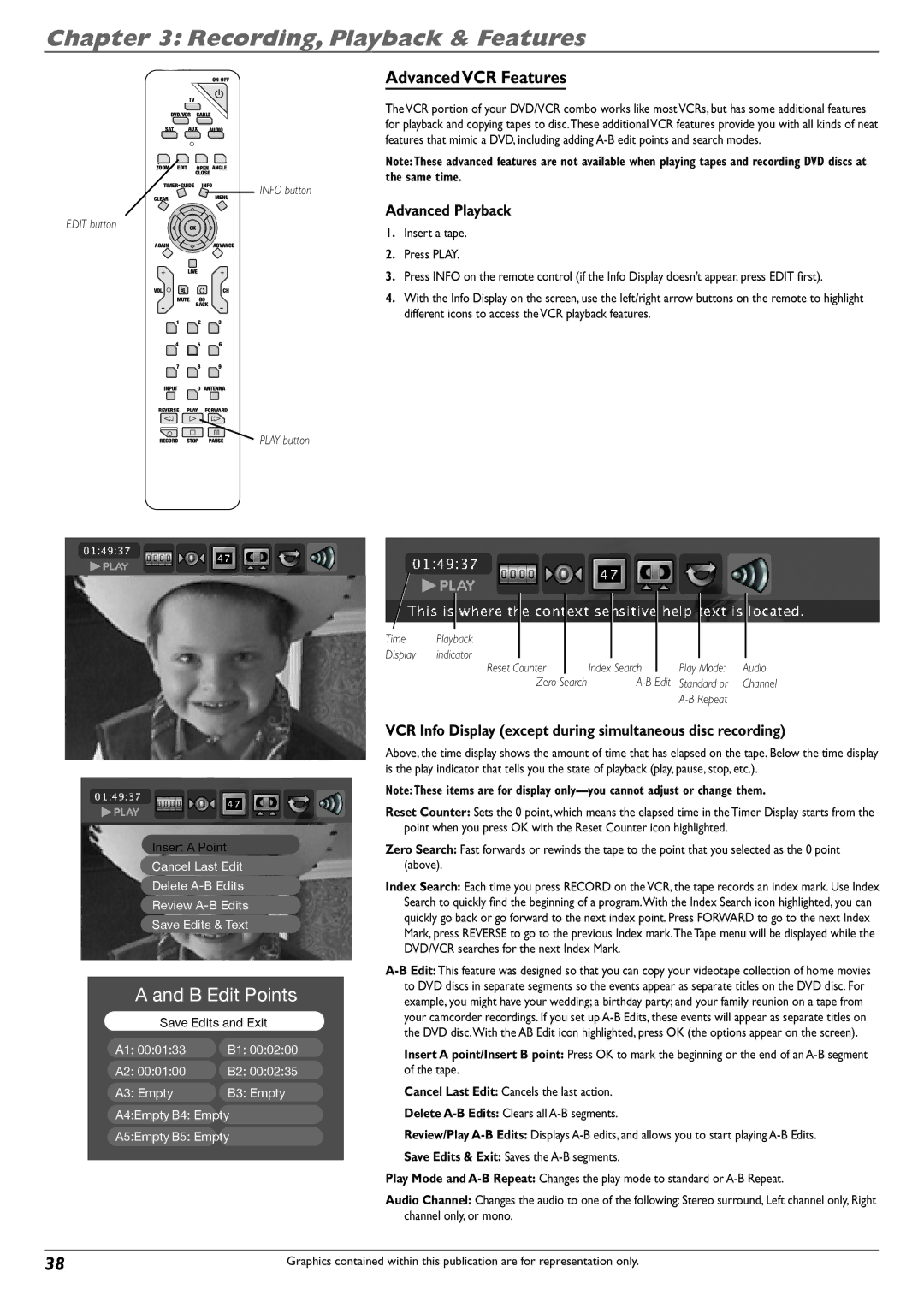 RCA DVD Recorder/VCR Combo manual Advanced VCR Features, Advanced Playback 