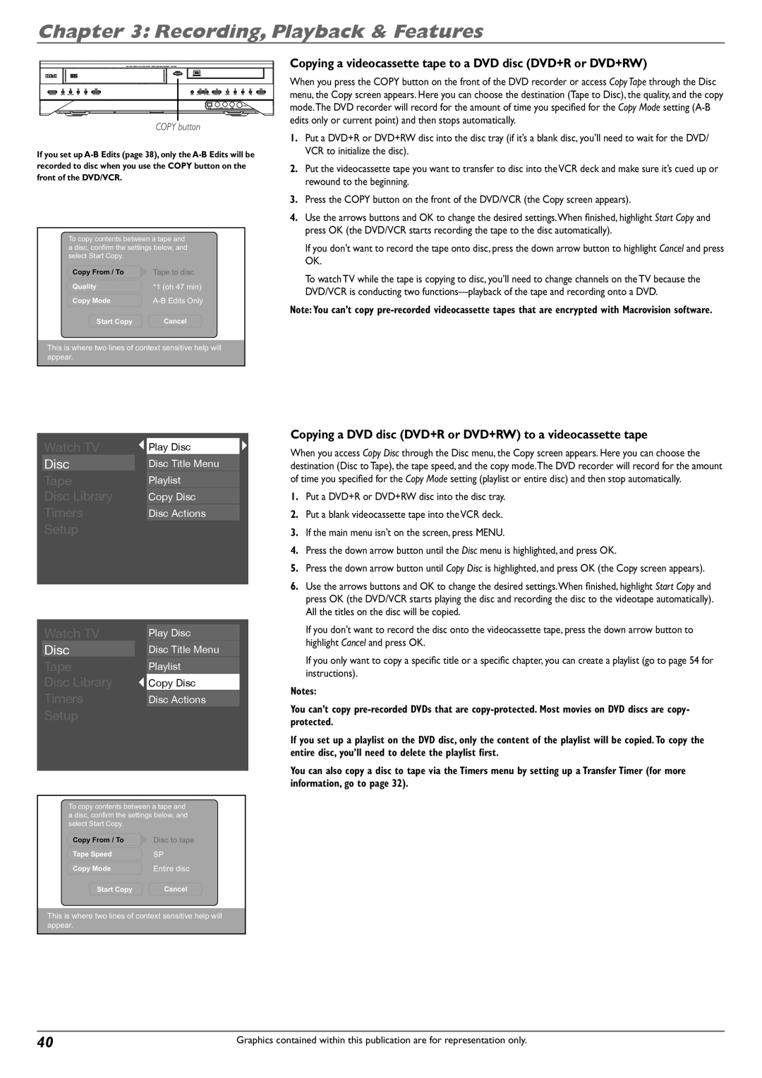 RCA DVD Recorder/VCR Combo manual Copying a videocassette tape to a DVD disc DVD+R or DVD+RW 