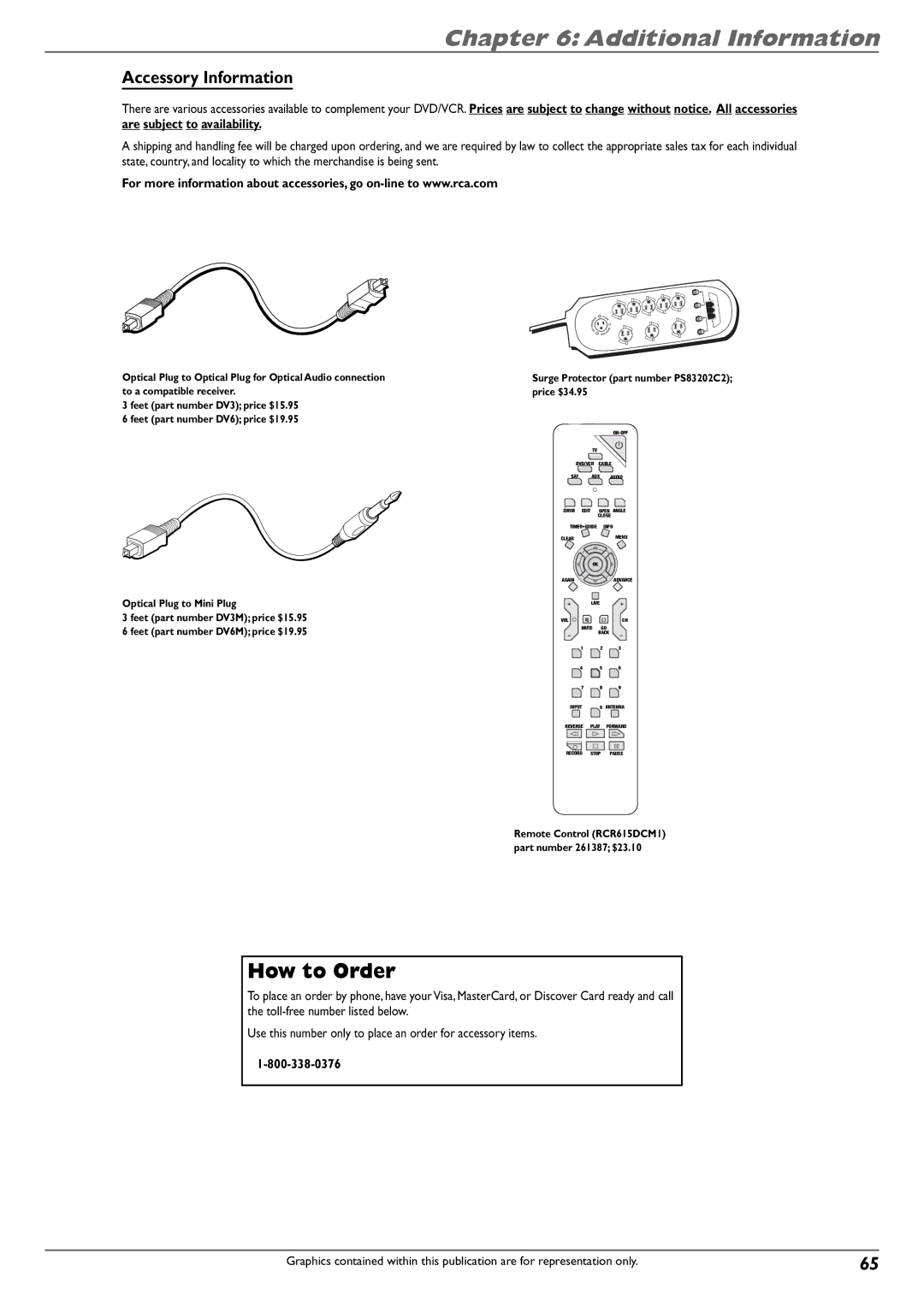 RCA DVD Recorder/VCR Combo manual How to Order, Accessory Information 