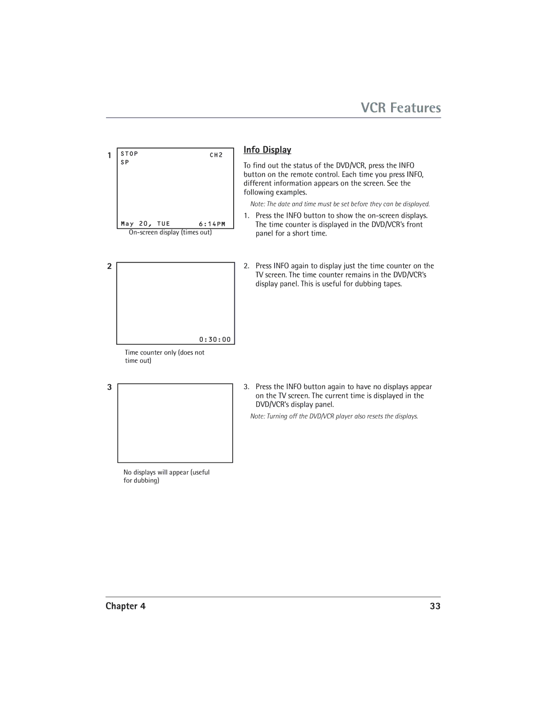 RCA DVD/VCR manual Info Display 