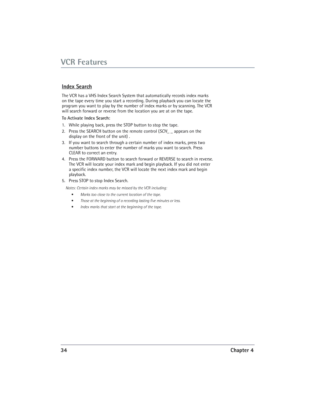 RCA DVD/VCR manual To Activate Index Search 