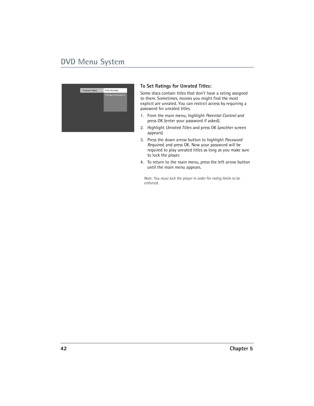 RCA DVD/VCR manual To Set Ratings for Unrated Titles 