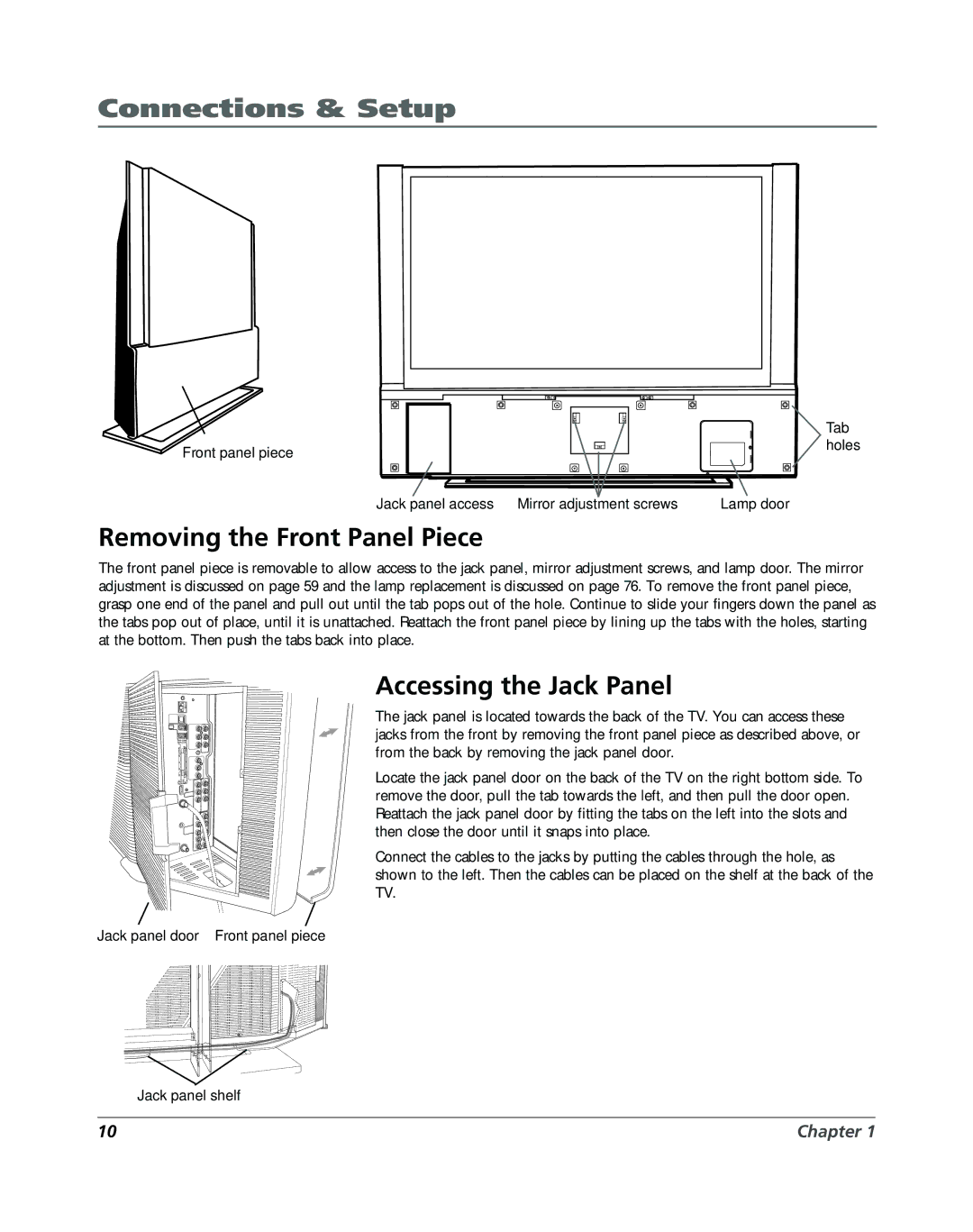 RCA DVR2080, DVR2160 manual Removing the Front Panel Piece, Accessing the Jack Panel 