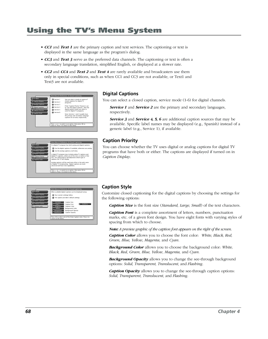 RCA DVR2080, DVR2160 manual Digital Captions, Caption Priority, Caption Style 