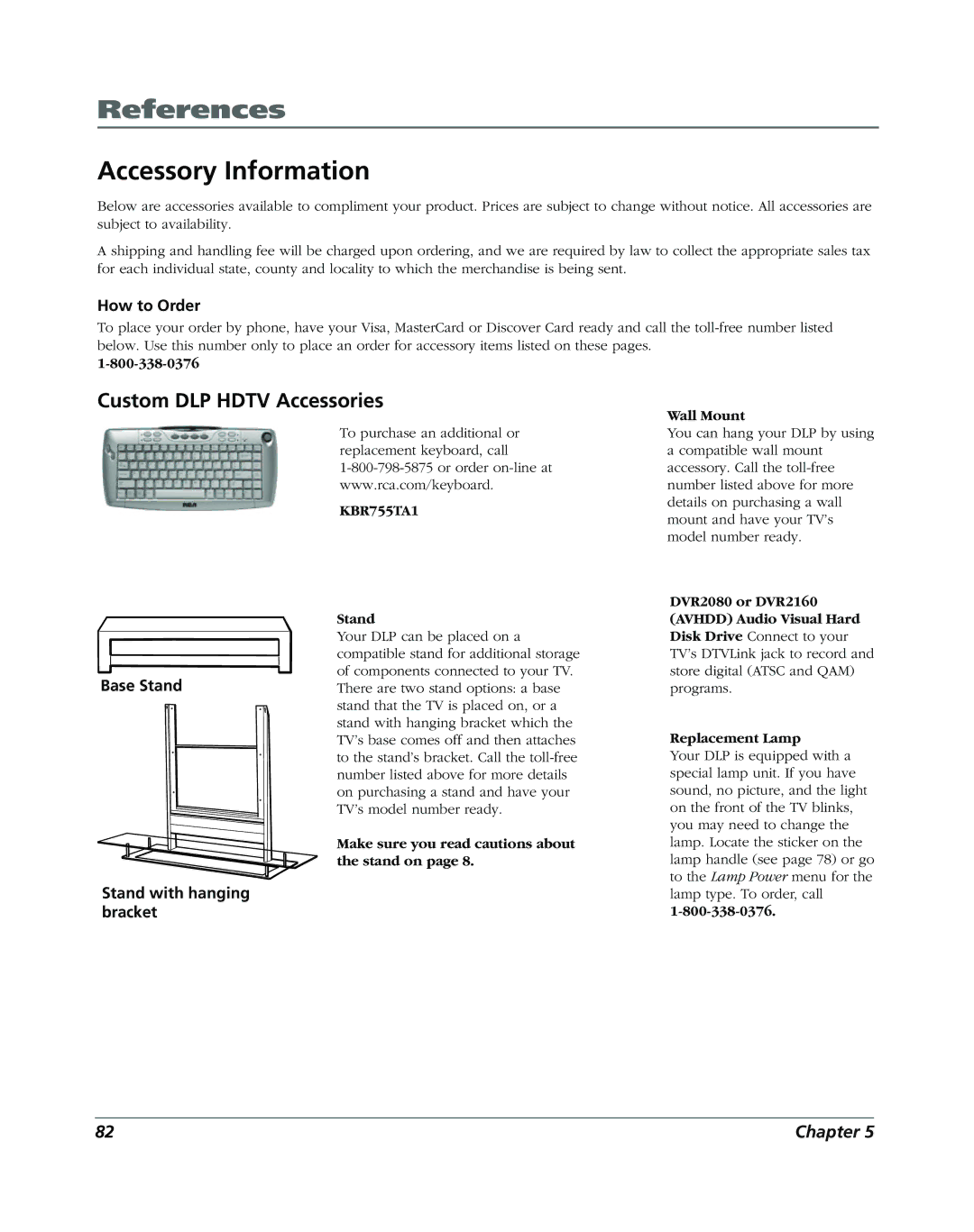 RCA DVR2080, DVR2160 manual Accessory Information, Custom DLP Hdtv Accessories 