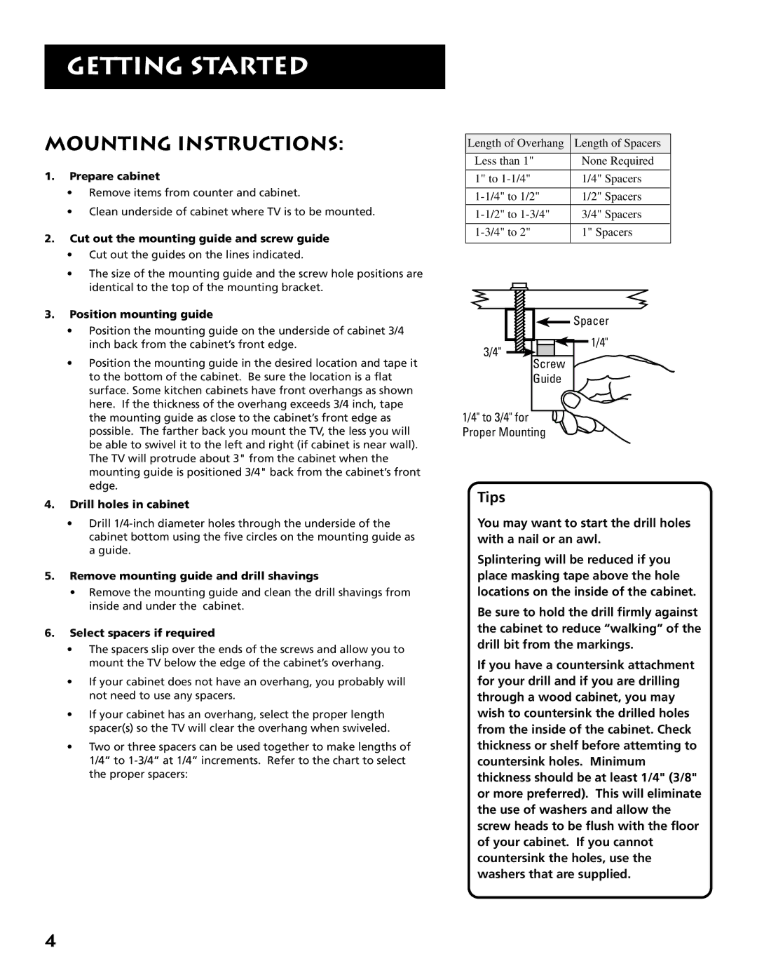 RCA E09344 manual Mounting Instructions, Tips 