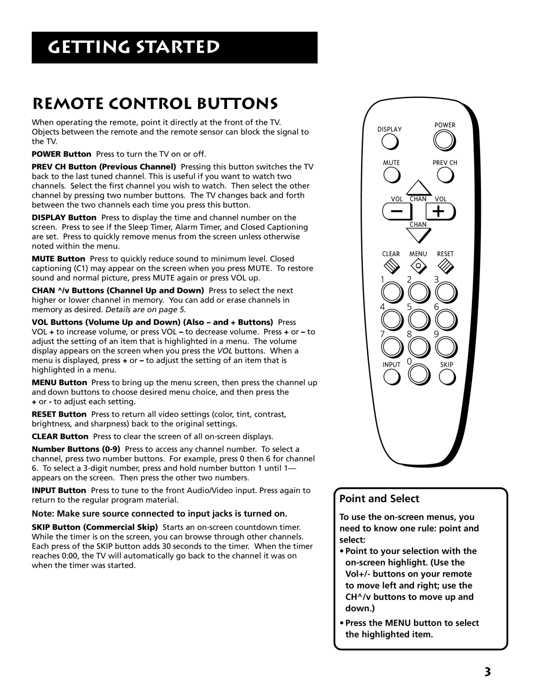 RCA E13318 manual Remote Control Buttons, Point and Select 