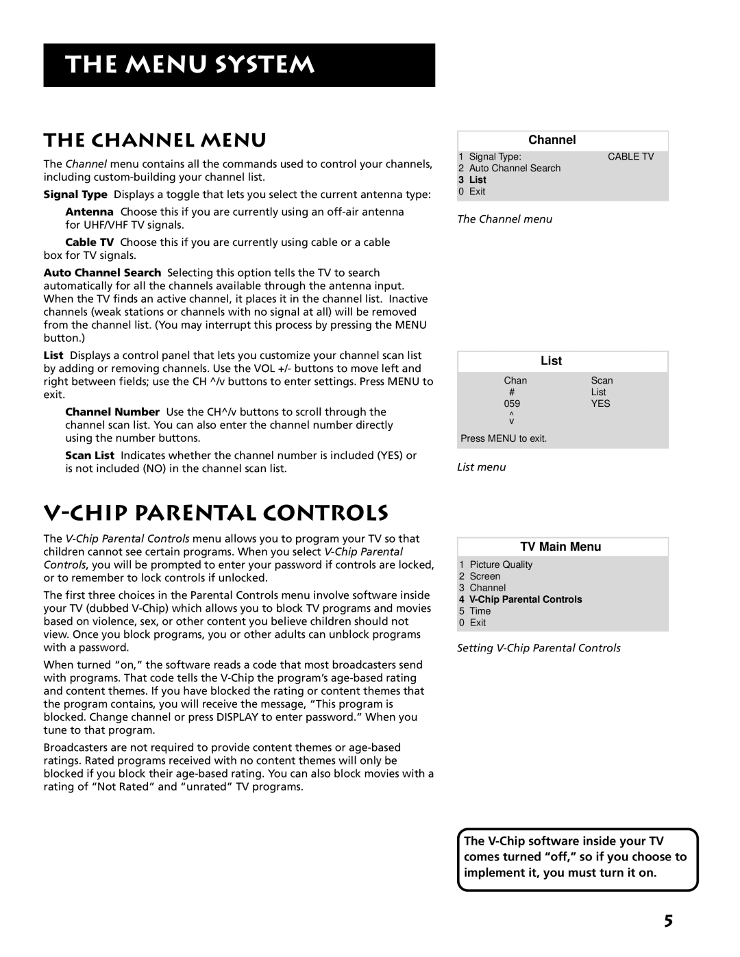 RCA E13318 manual Chip Parental Controls, Channel Menu 