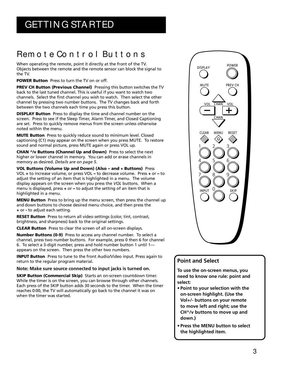 RCA E13319 manual Remote Control Buttons, Point and Select 