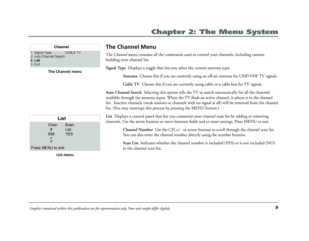 RCA E13320 manual The Channel Menu, List, The Menu System 