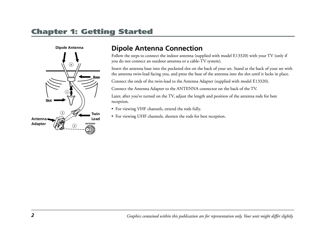 RCA E13320 manual Dipole Antenna Connection, Getting Started 