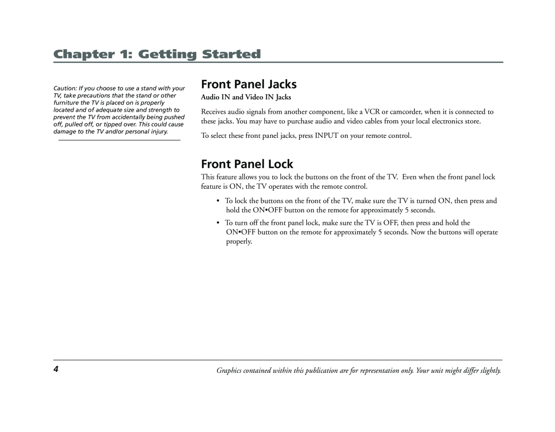 RCA E13320 manual Front Panel Jacks, Front Panel Lock, Getting Started, Audio IN and Video IN Jacks 