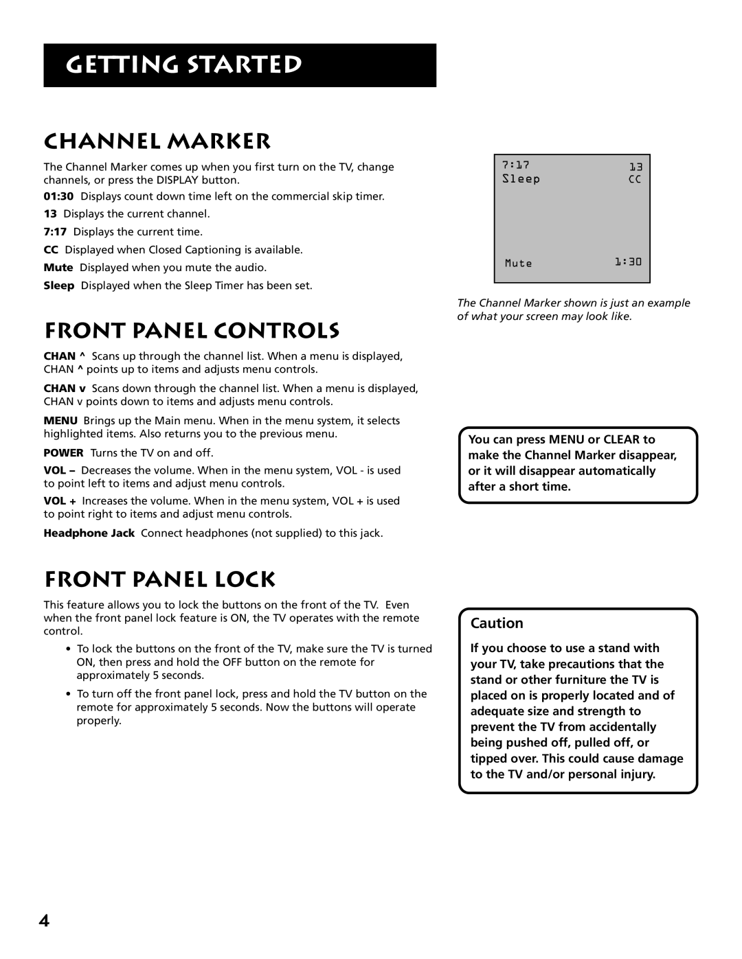 RCA E13342 manual Channel Marker, Front Panel Controls, Front Panel Lock 