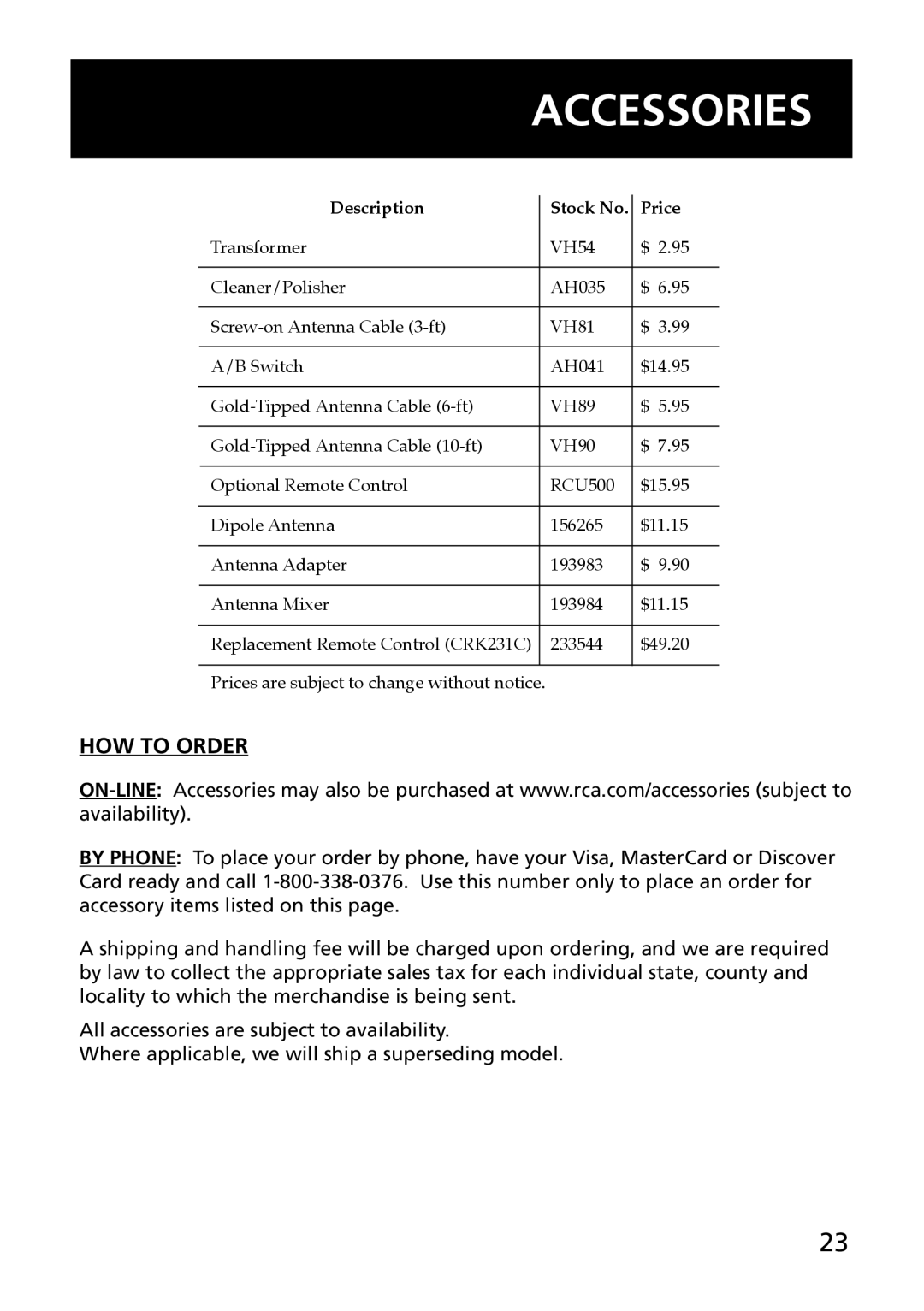 RCA E13344 manual HOW to Order 