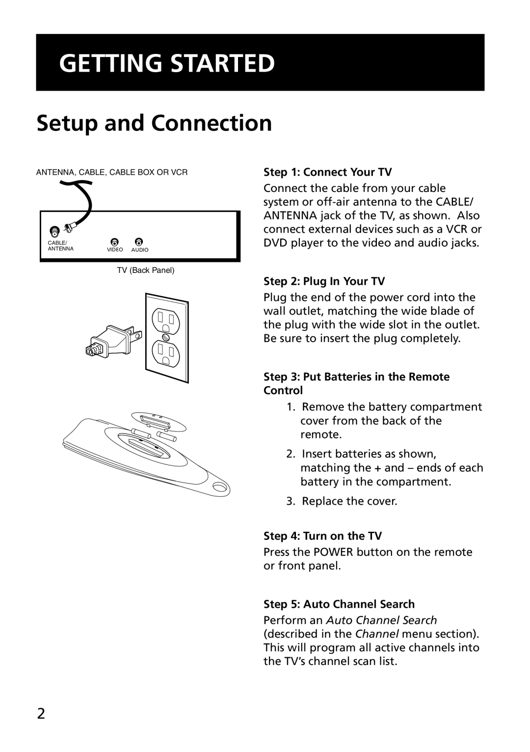 RCA E13344 manual Getting Started, Setup and Connection 