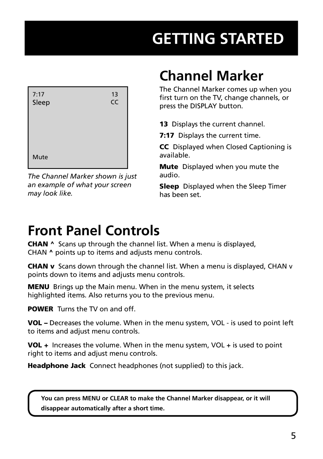 RCA E13344 manual Channel Marker, Front Panel Controls 