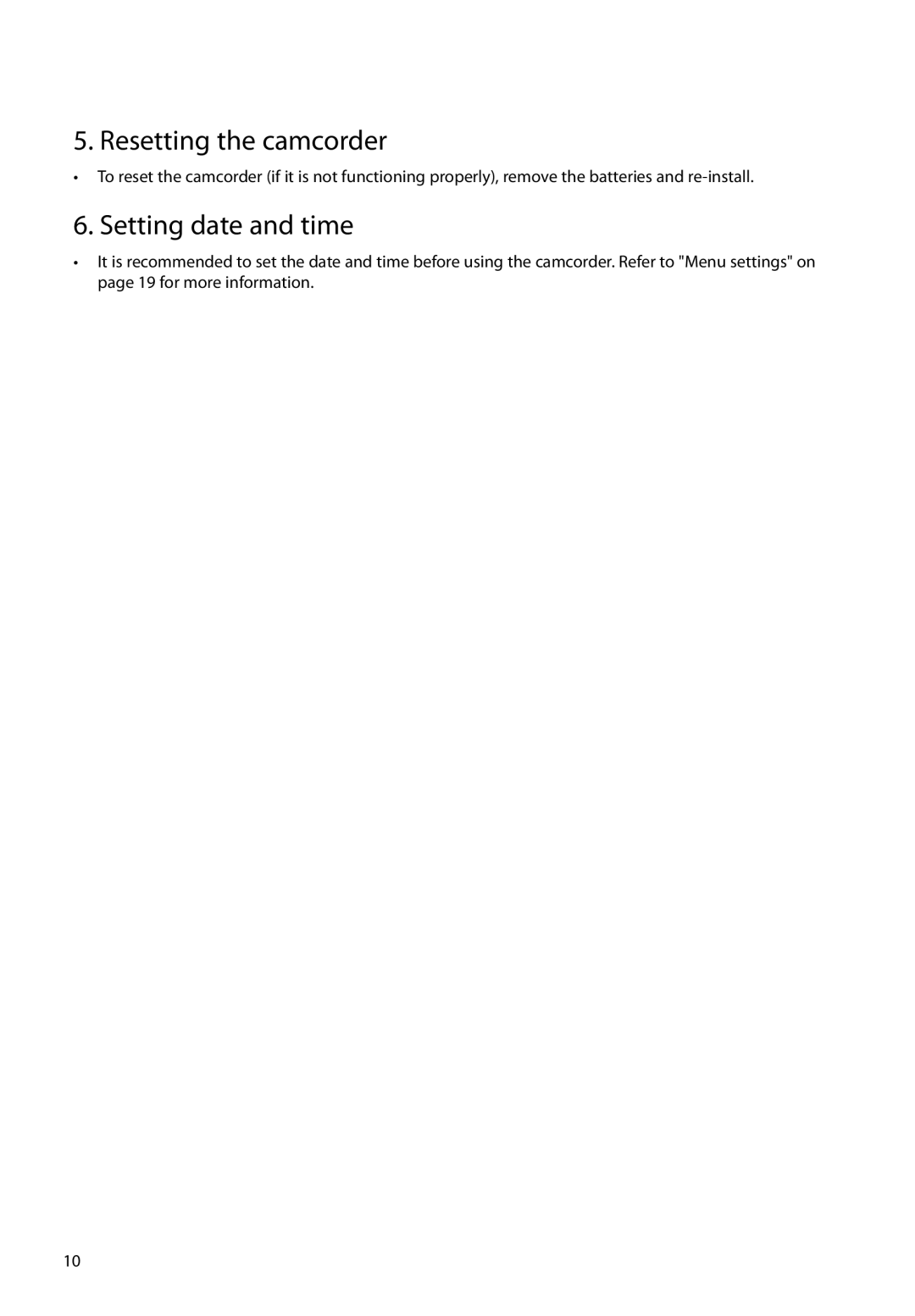 RCA EZ1000BK, EZ1000RD, EZ1000PL, EZ1000BL user manual Resetting the camcorder, Setting date and time 