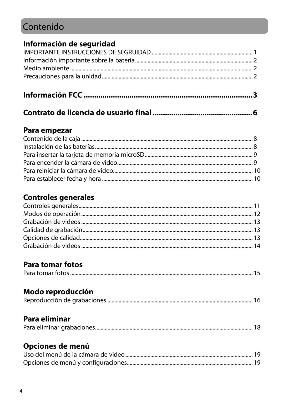 RCA EZ1000BL, EZ1000BK, EZ1000RD, EZ1000PL user manual Contenido, Información de seguridad 