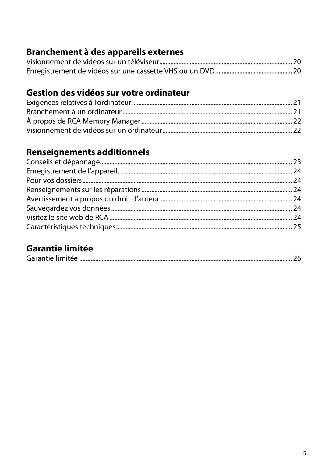 RCA EZ1000BL, EZ1000BK, EZ1000RD, EZ1000PL user manual Garantie limitée 